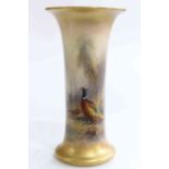 Large Royal Worcester vase painted with pheasants, signed Jas. Stinton, shape No.