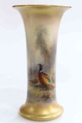 Large Royal Worcester vase painted with pheasants, signed Jas. Stinton, shape No.