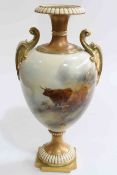 Large Royal Worcester vase, painted with highland cattle and signed John Stinton, shape No.