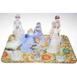 Two Coalport ladies, Royal Doulton and Royal Worcester ladies and four other pieces (8).