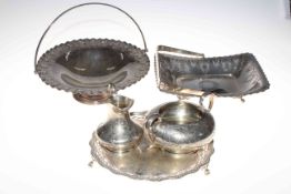 Walker and Hall EP cake basket, salver, sugar and cream and tazza (5).