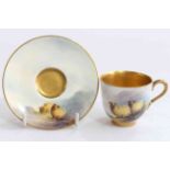 Royal Worcester miniature cup and saucer painted with sheep and signed Barker, date code for 1921.