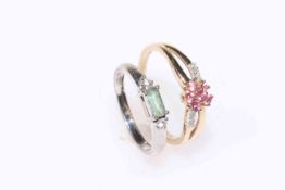 Two 18 carat gold and two 9 carat gold gem set rings (4).