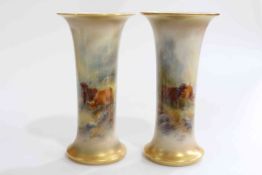 Pair large Royal Worcester vases, painted with highland cattle and signed H Stinton, shape No.