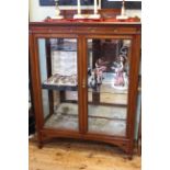 Late 19th/early 20th Century carved mahogany two door vitrine, 141cm by 102cm.