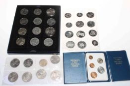 Collection of thirty two coins mainly crown size and three decimal coin issue packs.