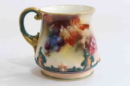 Royal Worcester Hadley mug painted with berries, shape No. 268, date code for 1904, 8cm.