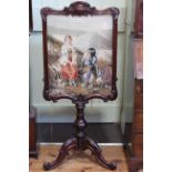 Victorian rosewood triform screen with glazed needlework panel, 132cm by 59cm.