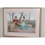 Filippo Indoni (1842-1908) Watercolour of Romantic Scene of Girl in Satin Dress and Gallant seated