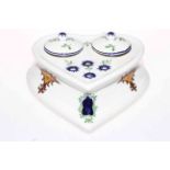 Wemyss ware heart shaped inkwell decorated in the Turkish pattern, with its liners and lids.