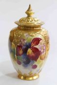 Royal Worcester pot pourri vase and cover, painted with berries and signed K Blake, shape No.