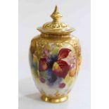 Royal Worcester pot pourri vase and cover, painted with berries and signed K Blake, shape No.