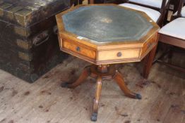 Jaycee octagonal mahogany two drawer drum table with gilded leather inset top, 60cm by 63cm.