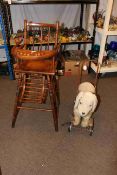 Vintage metamorphic child's high chair and push along dog (2).