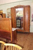 Continental inlaid walnut and brass mounted three piece bedroom suite comprising large three door