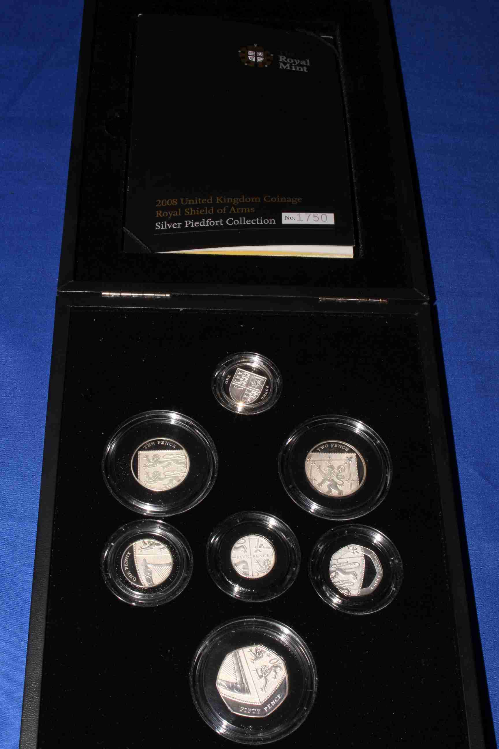 Royal Mint 2008 United Kingdom coinage Royal Shield of Arms silver piedfort collection,