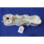Meissen porcelain inkstand painted with flowers, 27cm length.