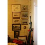 Collection of eleven framed pictures including Eric Thompson watercolours, Durham map, etc.