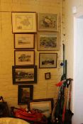 Collection of eleven framed pictures including Eric Thompson watercolours, Durham map, etc.