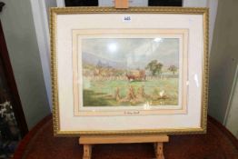 D. Mary Mowill, Haymaking, watercolour, signed lower right, 23cm by 33cm, in glazed frame.