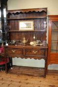 Oak two drawer shelf back dresser, 190cm by 125cm.