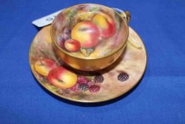 Royal Worcester fruit painted cabinet cup and saucer, signed E. Townsend, date code for 1921.