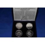 The Queen Mother UK Commemorative crown silver collection with COA, cased.