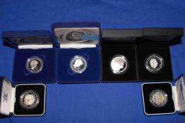 Collection of Royal Mint £5 silver proof coins with COAs and boxed, including Millennium Jersey,