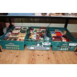 Three boxes of Diecast toy cars including Lledo, Days Gone, Corgi, Yesteryear, etc.