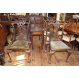 19th Century inlaid drop leaf dining table and set of six mahogany Chippendale style dining chairs