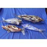 Four Murano coloured glass fish.
