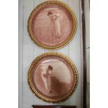 Pair circular Edwardian prints of Young Ladies, in gilt glazed frames, 50cm diameter.
