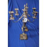 Pair silver plated three branch candelabra, 51cm.