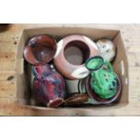 Box of pottery and metalware.