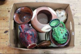 Box of pottery and metalware.