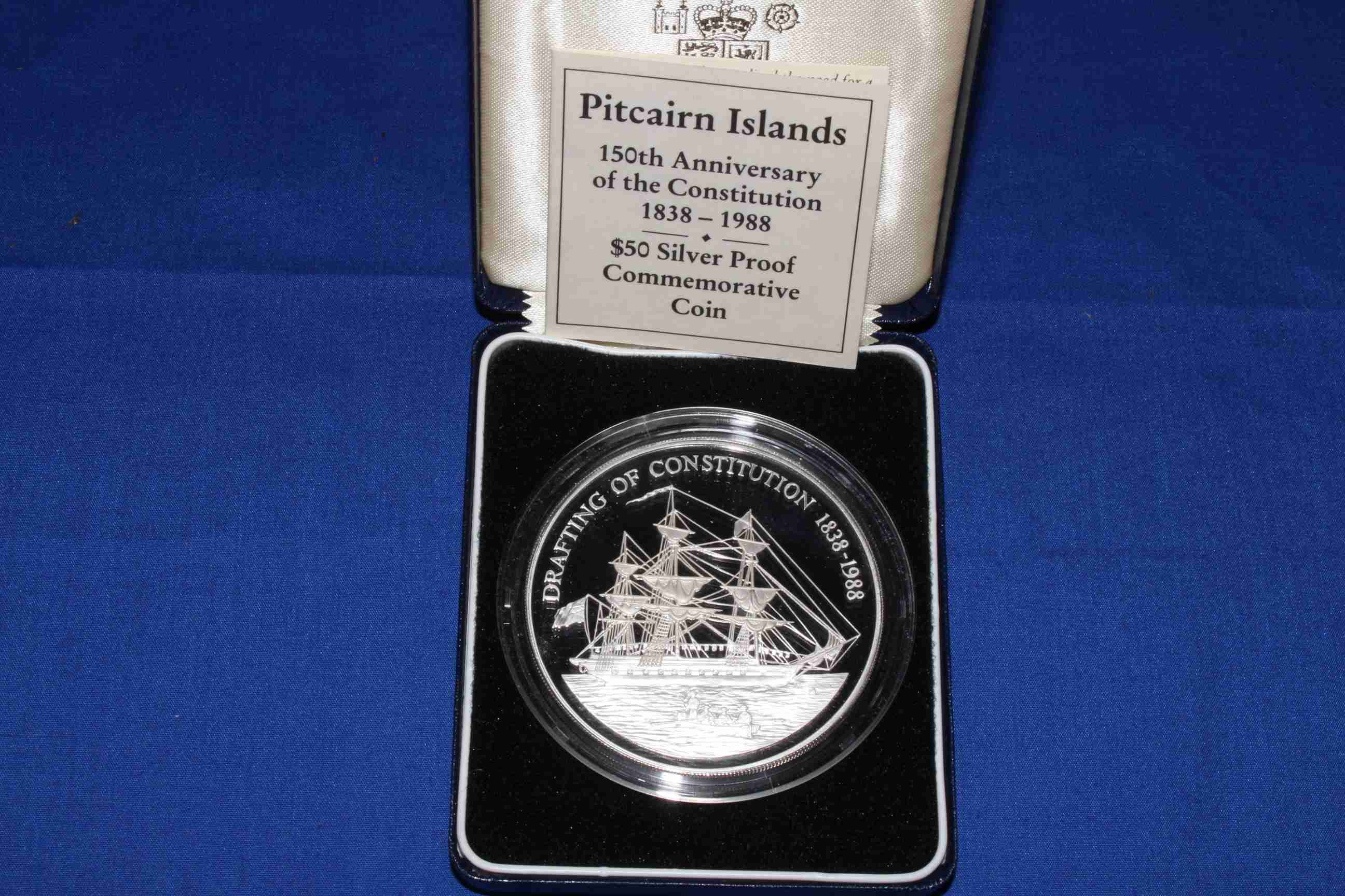 Royal Mint Pitcairn Islands 150th Anniversary of the Constitution 1838-1988 $50 silver proof