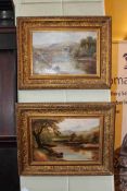 Frank Dudley, Highland River Scenes, pair oils on canvas, both signed lower right, 19cm by 28.