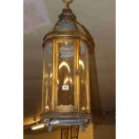 Pair of metal and glazed cylindrical hall lanterns.