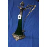 Art Nouveau WMF mounted green glass ewer, the base modelled with maidens, 38cm.