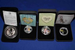 Collection of Australia birds and cats proof silver boxed coins with COAs,
