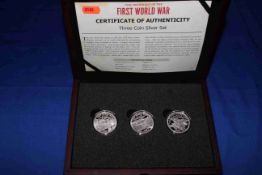 Centenary First World War £5 three coin silver set 'Land, Sea, Air' Limited edition 133 of 950,