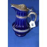 Royal Doulton blue glazed jug with silver plated mounts.