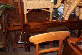 Two drawer writing table, oak hallstand, folding table and roll of fabric (4).