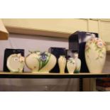 Seven Franz china pieces including Pansy vase, Iris small vase, Lilly photograph frame,