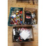 Five boxes of loose Diecast toy vehicles including Stobart, trams, buses, advertising, motorcycles,