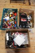 Five boxes of loose Diecast toy vehicles including Stobart, trams, buses, advertising, motorcycles,