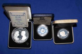 Royal Mint Falkland Islands silver proof coins including £25 Specially Struck to Commemorate the