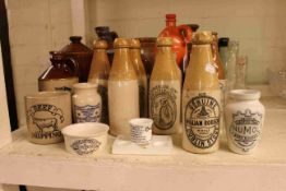Collection of Stoneware jars and bottles, and glass beer bottles including Sunderland, Newcastle,