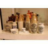 Collection of Stoneware jars and bottles, and glass beer bottles including Sunderland, Newcastle,