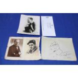 Autographed photographs of George Formby, Harry Lauder caricature and Will Fyffe piece.